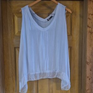 M Made In Italy Sleeveless Light Pale Blue Lined Flowy Tank Longer Sides Large
